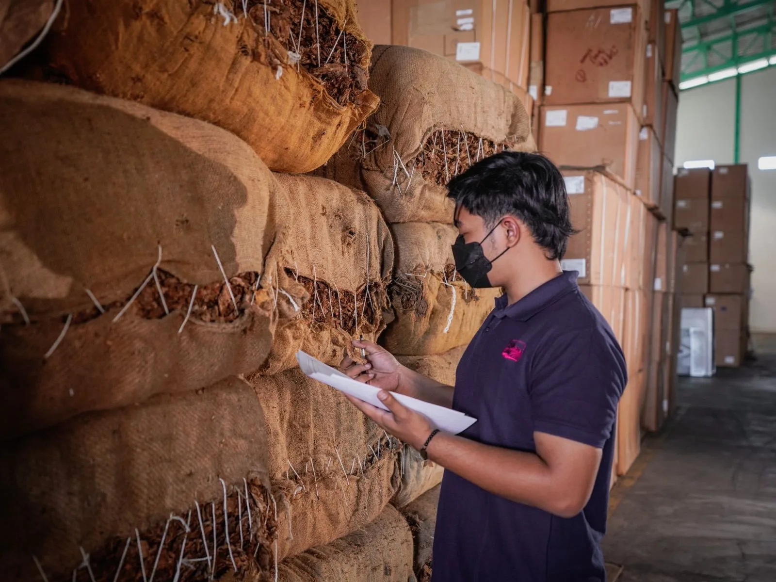 Warehouse inspection of sourced clove sacks